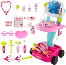 Coffret de docteur pour enfants avec chariot – rose, 18 pièces