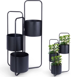 Support à plantes en métal noir à trois niveaux 33 × 24 × 57 cm