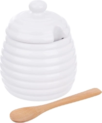 Bocal en porcelaine pour miel avec cuillère en bois WHITELINE 340 ml