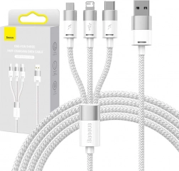 câble de charge 3‑en‑1 Baseus StarSpeed, USB‑C + Micro USB + Lightning, 3,5 A, 1,2 m, blanc