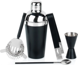 Set de bar avec shaker en acier inoxydable noir, 5 pièces