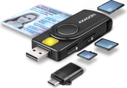 Lecteur de cartes axagon de poche pour ID, SD, microSD et cartes SIM avec USB