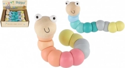 Ver de terre/chenille articulé(e) en bois 16 cm – couleurs pastel, jouet flexible pour bébés