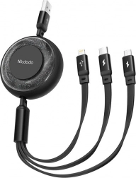 Câble 3 en 1 USB vers USB-C / Lightning / Micro USB noir