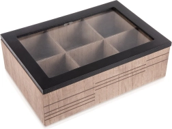 Boîte à thé en bois LINE, 6 compartiments, 24 × 16,5 × 7,5 cm