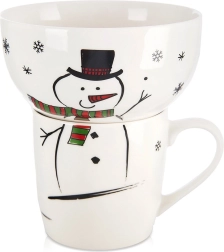 Set pour enfants en porcelaine tasse avec bol – bonhomme de neige, 2 pcs