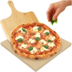 Pierre à pizza RUHHY en cordiérite 38 × 36 cm avec pelle en bambou