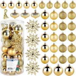 Vilde décorations de Noël dorées, incassables, 40 pcs (4/5/6 cm + flocons de neige 10 cm)