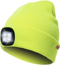 Chapeau d'hiver à double couche avec lampe LED USB - Jaune