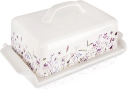 Beurrier en porcelaine Louka blanc avec décor floral