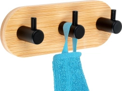 Porte-manteau mural autocollant en bambou avec 3 crochets en métal, noir 14 × 3,5 × 5 cm
