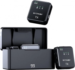 Microphone sans fil BLITZWOLF BW‑SX63 avec étui de charge (noir)