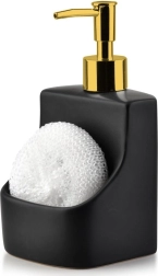 Distributeur de liquide vaisselle en céramique avec compartiment pour éponge, noir 400 ml
