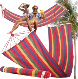 Hamac de jardin avec barres en bois 200 × 80 cm, à rayures