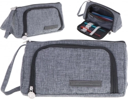 Trousse scolaire à deux compartiments, dépliable 3-en-1 – Gris
