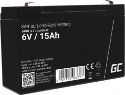 Batterie AGM sans entretien GREEN CELL 6 V 15 Ah pour alarmes, caisses et jouets