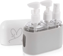 Flacons de voyage pour cosmétiques avec étui, set 4 pièces