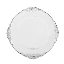 Assiette de présentation décorative ronde 33 cm transparente avec effet argenté - 1 pièce