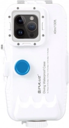 Étui étanche en plastique PULUZ pour iPhone 15 Plus, 15 Pro Max, 14 Plus, 14 Pro Max, 13 Pro Max, 12 Pro Max et 11 Pro Max – blanc