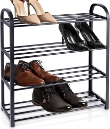 Étagère à chaussures en métal noire 4 niveaux 49,5 × 18,5 × 56,5 cm