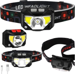 Lampe frontale LED avec capteur de mouvement, 6 modes d’éclairage