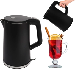 Bouilloire électrique de voyage sans fil 1,7 l, 1500 W, base rotative, noire