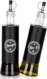 Distributeurs en verre pour huile et vinaigre 300 ml, noirs, lot de 2