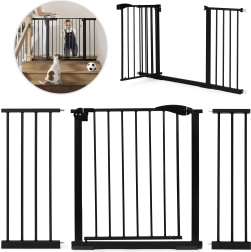 Barrière de sécurité 74-132 cm pour escaliers et portes, acier avec panneaux supplémentaires noir ECOTOYS