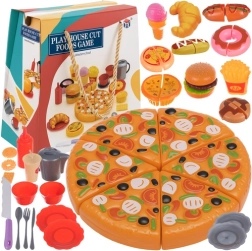 Ruhhy set de nourriture pour enfants pour jouer avec fast-food et pizza à découper avec velcro – 42 pièces