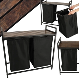 Panier à linge à deux compartiments avec étagère en bois noir Loft