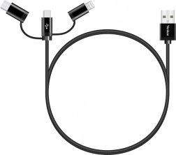 Câble de charge universel 3‑en‑1 avec connecteurs USB‑C, Micro USB et Lightning