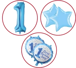Ballons pour premier anniversaire de garçon – lot de 5 avec petites étoiles