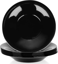 Assiettes creuses en verre noir 21,5 cm, 400 ml – lot de 6