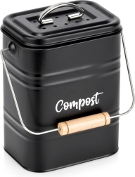 Composteur de cuisine avec filtre au charbon, en métal, noir, 5 l