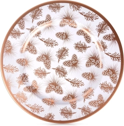 Dessous de plat décoratif 33 cm – blanc avec motif de pommes de pin cuivré