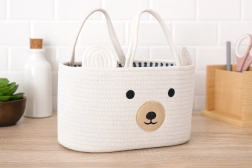 Panier textile blanc pour jouets en forme d’ourson avec poignées 35 × 25 × 21 cm