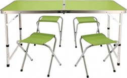 Table de camping pliante avec 4 tabourets, vert