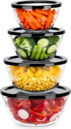 Bols en verre avec couvercles 4 pcs 750 ml, 1 l, 1,5 l, 2 l