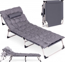 Chaise longue de jardin pliable avec matelas et coussin gris MultiGarden