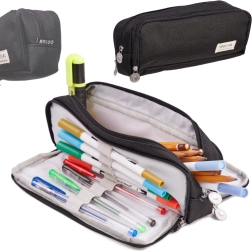 Trousse scolaire à trois compartiments 3‑en‑1 – Noir