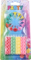 Bougies de fête colorées avec supports, 24 bougies + 12 supports