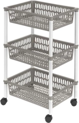Étagère panier sur roulettes, 3 niveaux, 40 × 30 × 66 cm, plastique