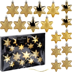Set de décorations de Noël étoiles dorées, incassables, 16 pcs (5–6 cm)