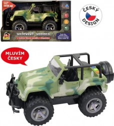 Jeep militaire à inertie avec lumières et sons d’équipage tchèques 1:16