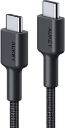 câble aukey usb‑c vers usb‑c 0,9 m avec gaine en nylon, 60 w pd, 3 a, noir