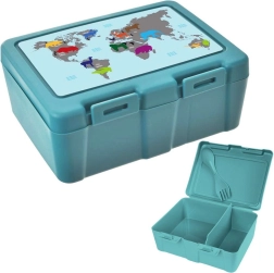 Boîte à déjeuner 1 l avec carte du monde, 2 compartiments et couvert 2-en-1