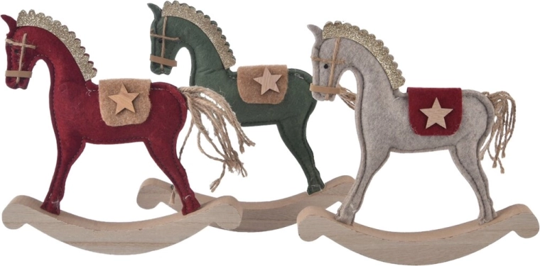 Décoration de Noël Cheval en bois et feutre 20 × 2 × 22 cm (3 variantes)