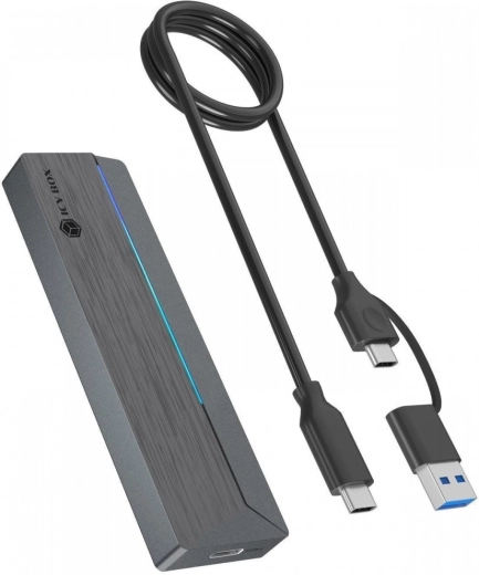 Boîtier externe pour SSD M.2 NVMe et SATA avec rétroéclairage RGB, USB 3.2 Gen 2 (10 Gb/s)