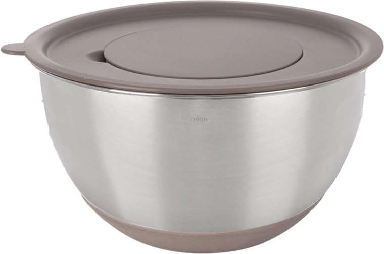 Bol à fouetter en acier inoxydable avec couvercle en plastique beige 21,7 cm