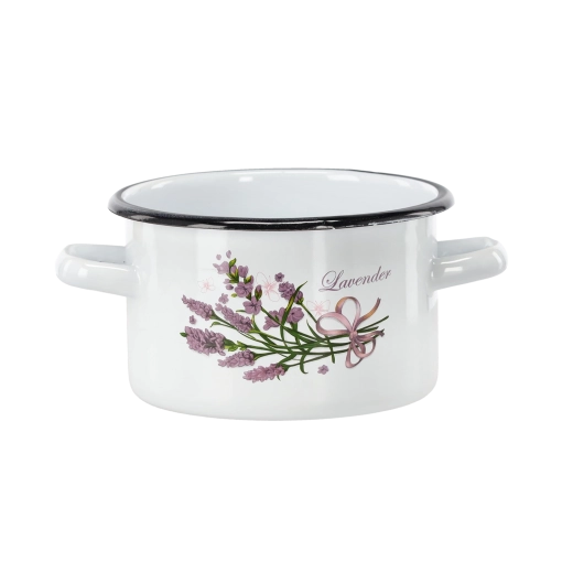 Faitout émaillé 2 l, 16 cm, blanc avec motif lavande - 1 pièce
